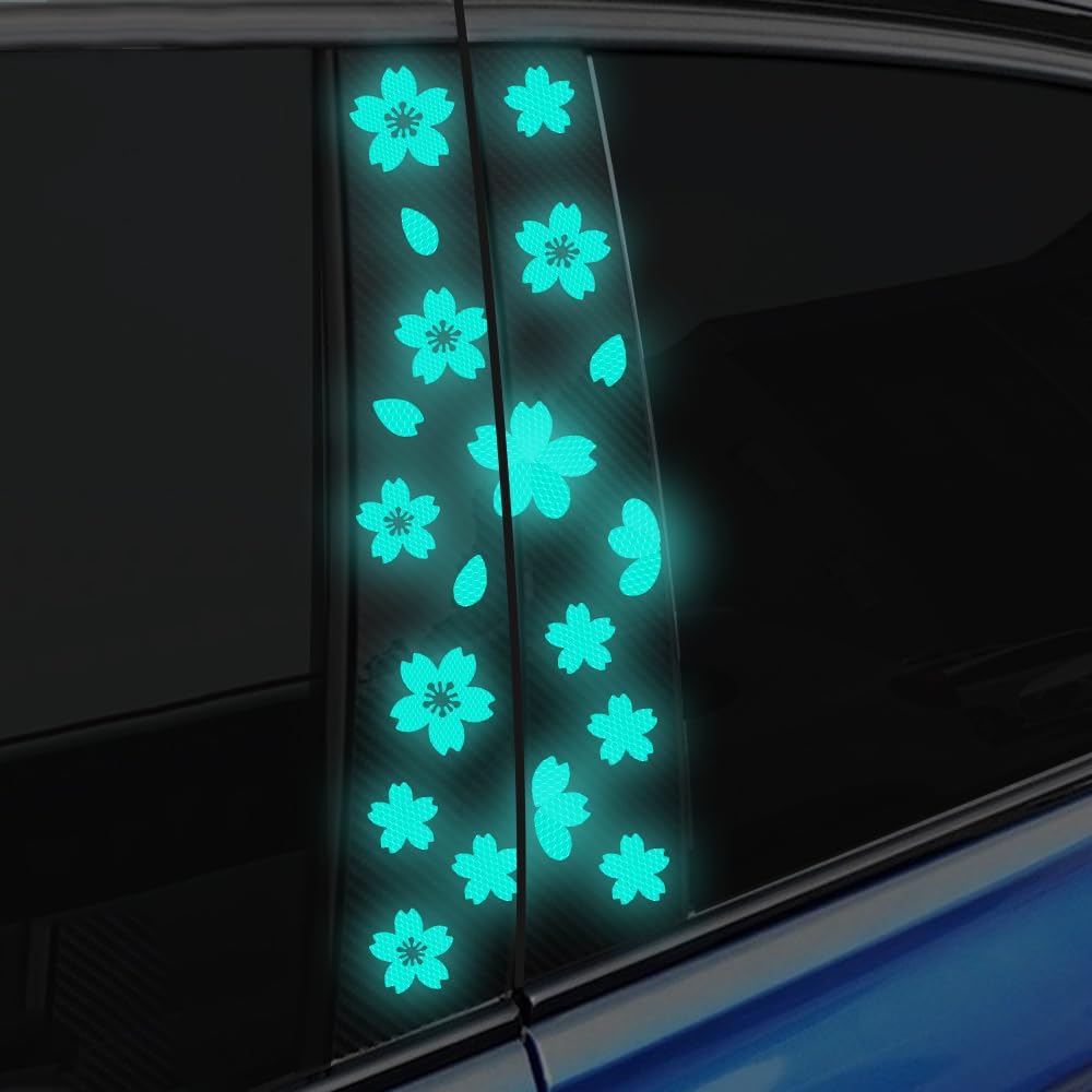 High Intensity Reflective Flower Car B-Pillar Sticker Self-Adhesive Cherry Blossom Center Pillar Decal Waterproof Vinyl Decal DIY Car Window Bumper
