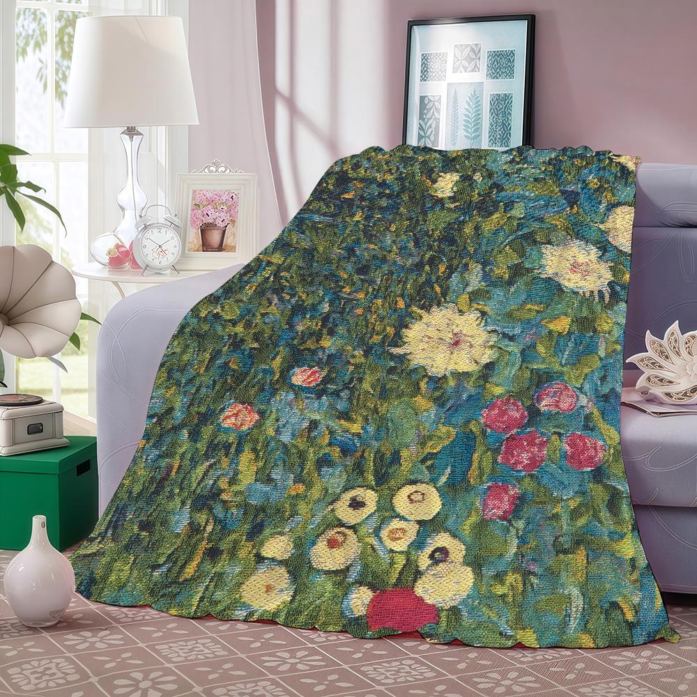 Gustav Klimt Green Flower Blanket Warm And Soft Suitable For Bedroom Living Room Sofa Bed Office Travel Camping