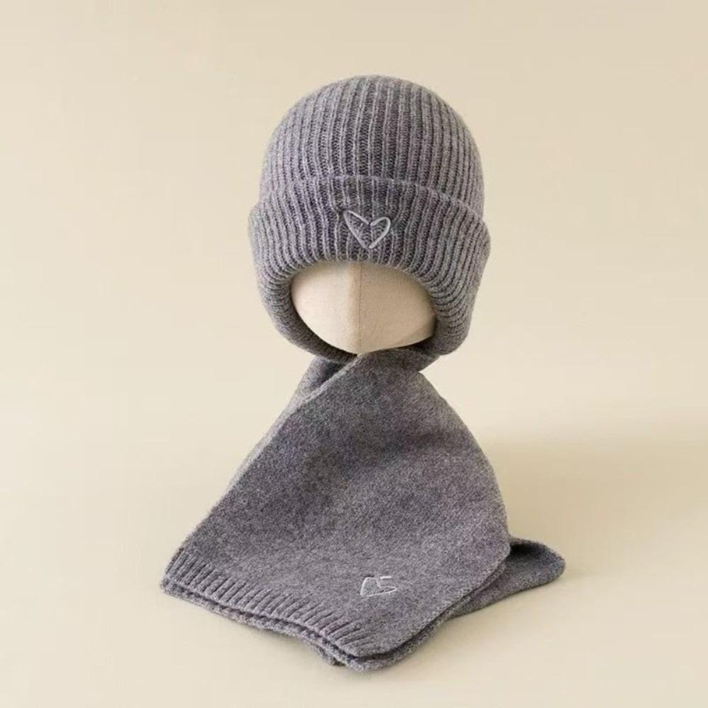 Love Heart Embroidery Scarf Hat Set Windproof Ear Protection Hat New Beanie Hat  Outdoor Sports