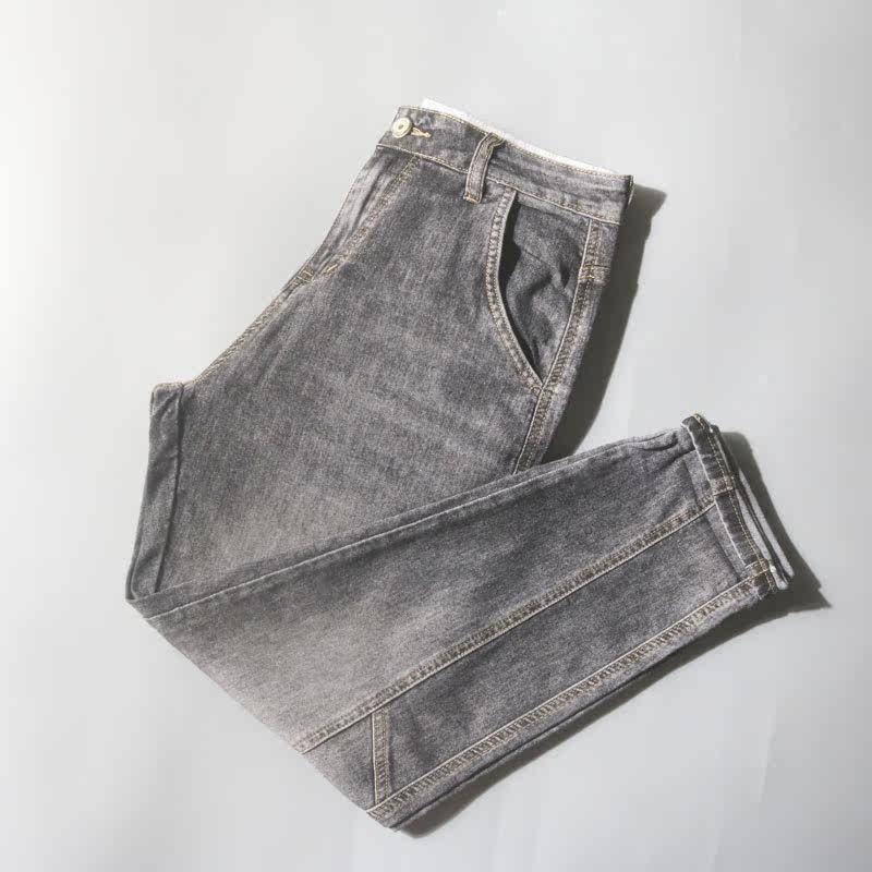 Men s Summer New Straight-Leg Loose Trendy Casual Jeans, Versatile Cropped Pants for Spring and Autumn Black Gray EUR34