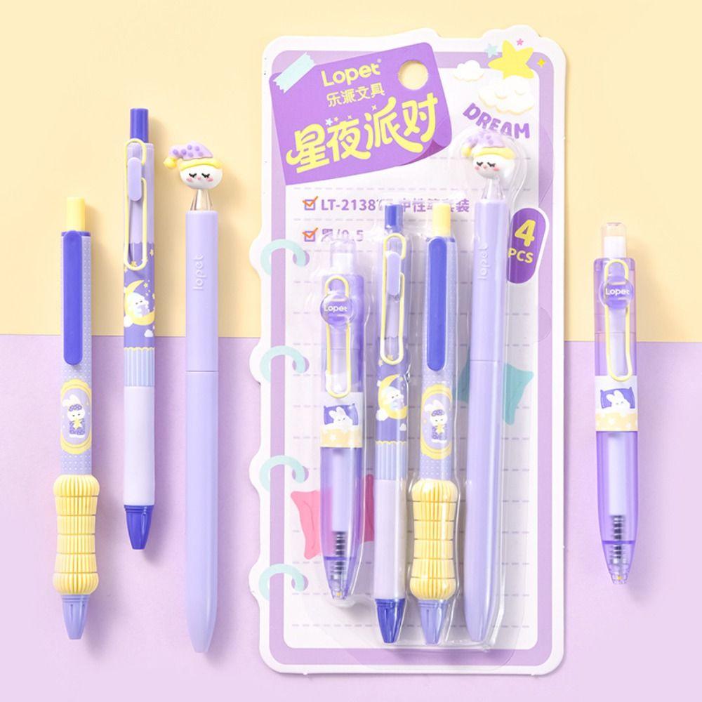 4pcs Cartoon 0.5mm ST Tip Gel Pen Set Black Ink Quick-Drying Neutral Pen Ballpoint Pen Gift