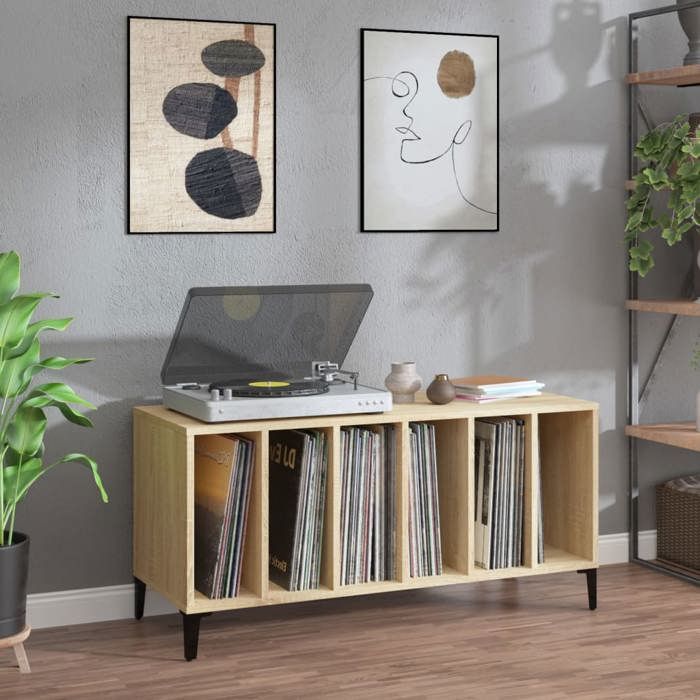 VidaXL Record Cabinet, Side Cabinet with Storage, Furniture for Turntable, Living Room Buffet, Modern, Sonoma Oak 831984