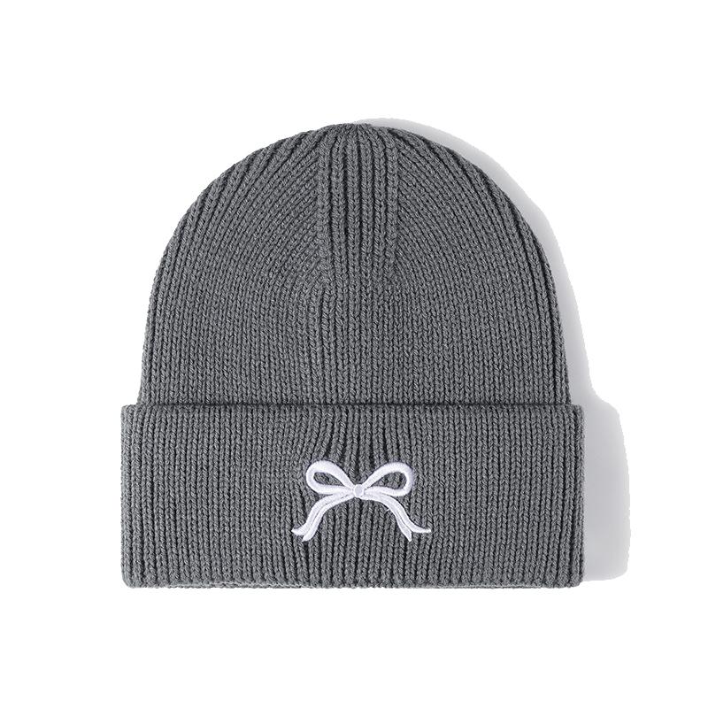 Winter Knitted Beanie Hat For Women Bow Embroidery Beanies Cap Fashion Ski Warm Korean Style Skullies Caps Hip Hip Casual Y2K Pullover Cap