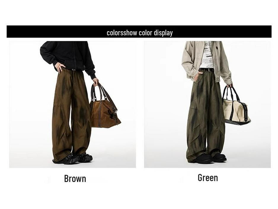 Spring 2025 Pleated Wide-Leg Denim Jeans - Dirty Dye