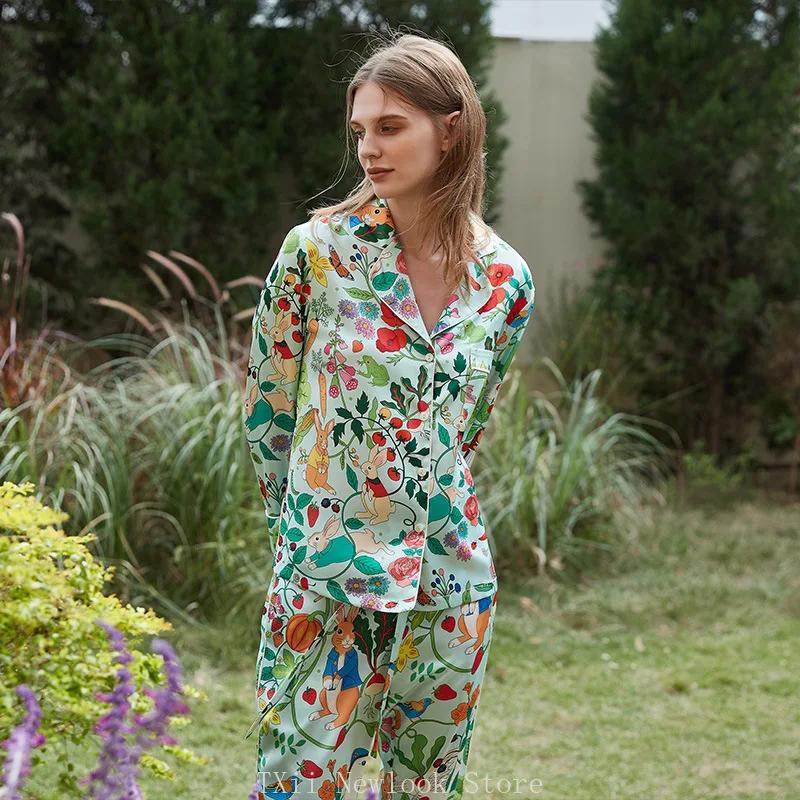 Newlook Fashion Comfortable Pajamas Women's High-end Sense  Style Lapel Spring and Summer Long Sleeve Home Suit