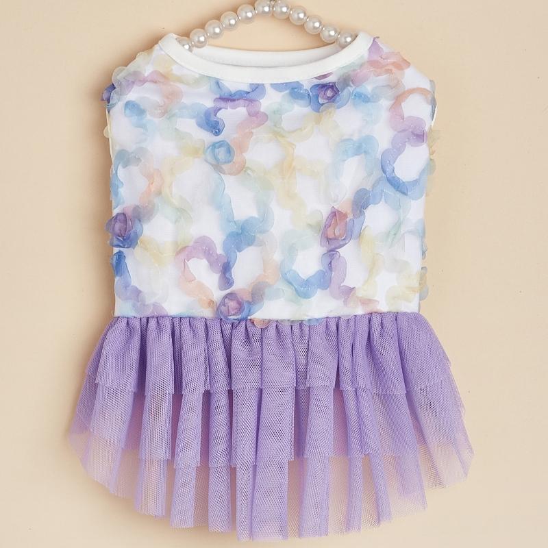 Colorful Floral Pet Dress for Cats and Small Dogs, Princess Girl Tutu Skirt Pet Clothes, Cute Kitten Puppy Clothes for Birthday