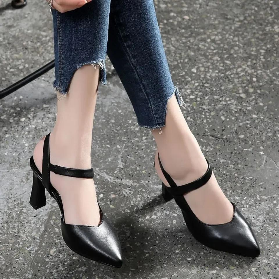 Fashion Womens Shoes Brand Yellow Open Toe Comfort Mid Heel Pumps Spring Summer High Heel Party Banquet Shoes Lady Elegant Black Sandals