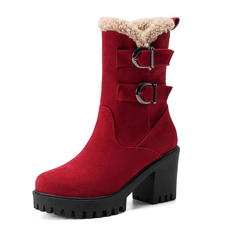 

Платформа Женские Ботильоны Зимняя Обувь Высокие Каблуки Мех Снежные Короткие Ботинки Красный Черный Меховая Обувь Женская Большой Размер 45 Удобные 34 красный