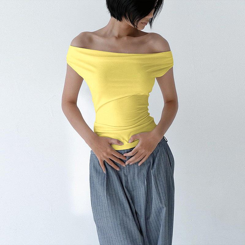 Hot-selling new sleeveless lace-up bottoming top, European and American summer sexy one-word collar off-the-shoulder T-shirt