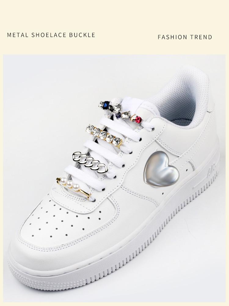 Sneakers Shoelaces Decoration Metal Shoelace Buckle Pearl Shoes Charm Accessories Shiny Rhinestones Women Shoe laces Decorative