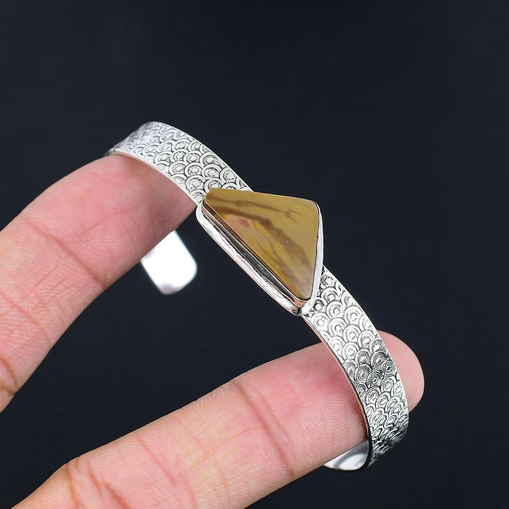 Daughters Day Deal 925 Sterling Silver Trillion Natural Polychrome Jasper Bangle