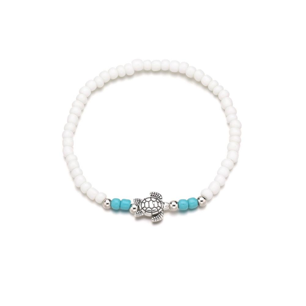 Bohe Sea Turtle Rainbow Beaded Anklets For Women Elastic Rope Chains Adjustable Ankle Bracelet Beach Jewelry Summer Accessories