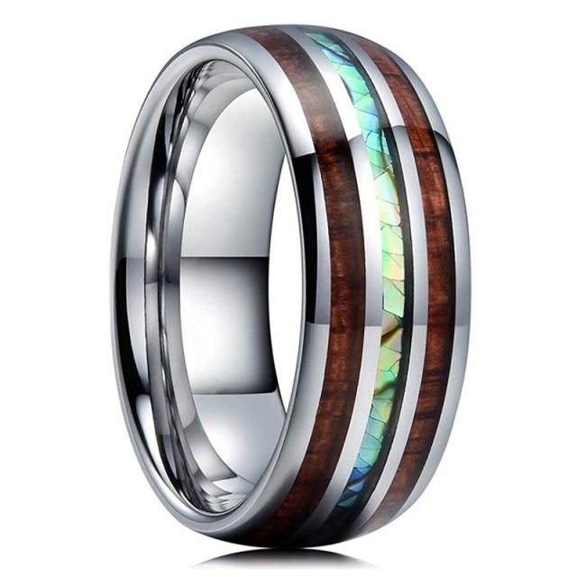 30 Styles Men Blue Grooved Black Stainless Steel Ring Koa Wood And Abalone Shell Inlay Arrow Red Meteorite Ring Men Wedding Band