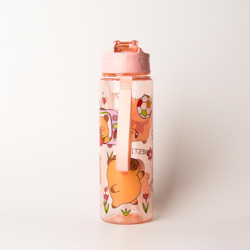 1 Piece Cartoon Capibala Cup With Straws Leakproof Water Bottle 400/750Ml Kids Water Sippy Cup Children'S Plastic Water Cup