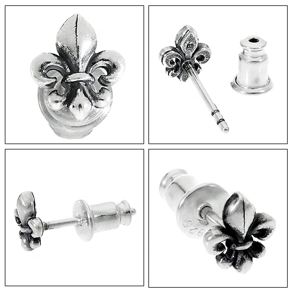 [Shinjuku Gin no Kura] M's Collection Special Edition Lily Emblem Stud Earring, Single Ear, 925 Sterling Silver, Fleur-de-Lis, Lily