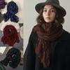 Retro Pleated Printed Scarf Luxury Brand Designer Long Shawl Wrap  For Spring Autumn Winter