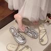 French Flat-bottomed Set of Toe Cool Slippers for Women's Summer Wear 2025 New Soft-soled Skirt Rhinestone Seaside Sandals