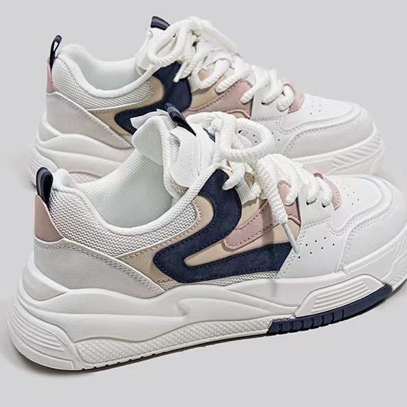 Platform White Shoes Spring New Comfortable Fashion Flat Bottom Breathable Contrasting Color Board Shoes Casual Sports Dad Shoes