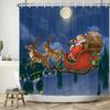 ~O~Full Night Moon Christmas Scene Shower Curtain Santa Claus Elk Deer Bathroom Partition Waterproof Hanging Curtain With Hooks