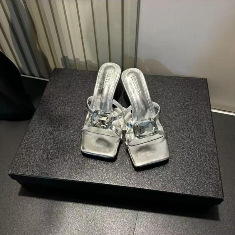 

Fashion New Summer Crystal Woman Slippers High Heels Fashion Pumps Elegant Women Sandals Designer 2025 Trend Luxury Mujer Zapatos 35 серебряный