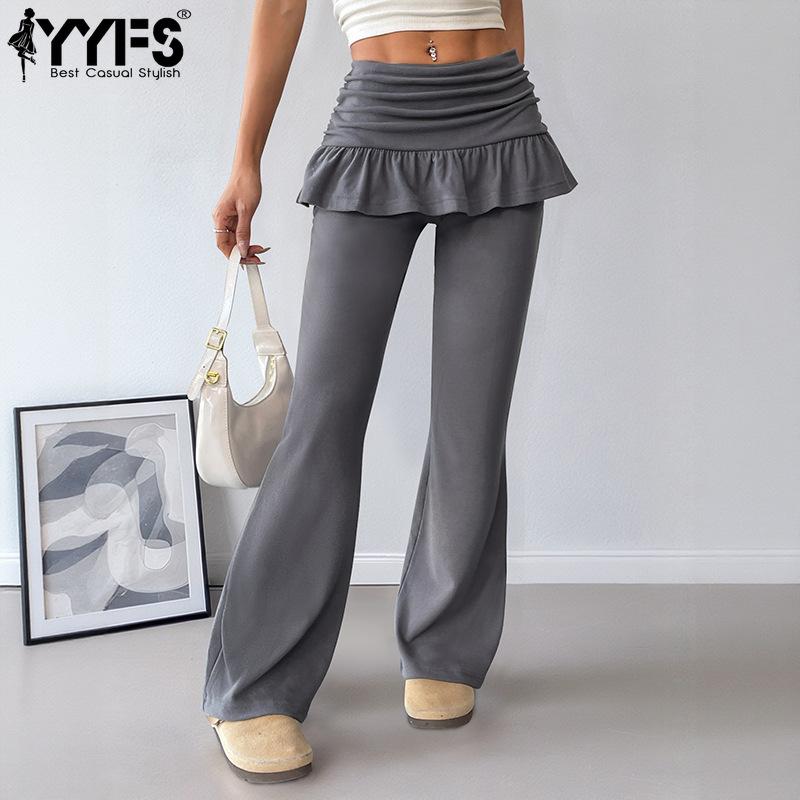 YYFS Women's Fashion Casual Solid Color Print High Waist Trousers Pants & Capris