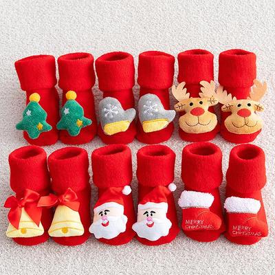 Thickened Terry Cloth Christmas & New Year Red Baby Socks - Mid-Calf Cotton for Autumn/Winter