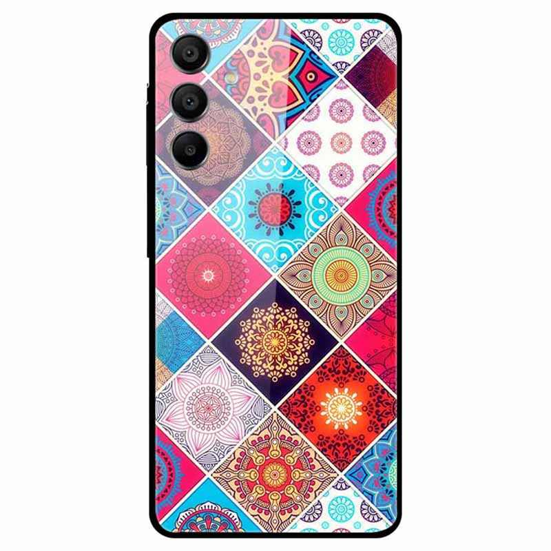 

For Samsung Galaxy A15 4G/5G Case Anti-Drop Pattern Tempered Glass Phone Cover Flower Totem