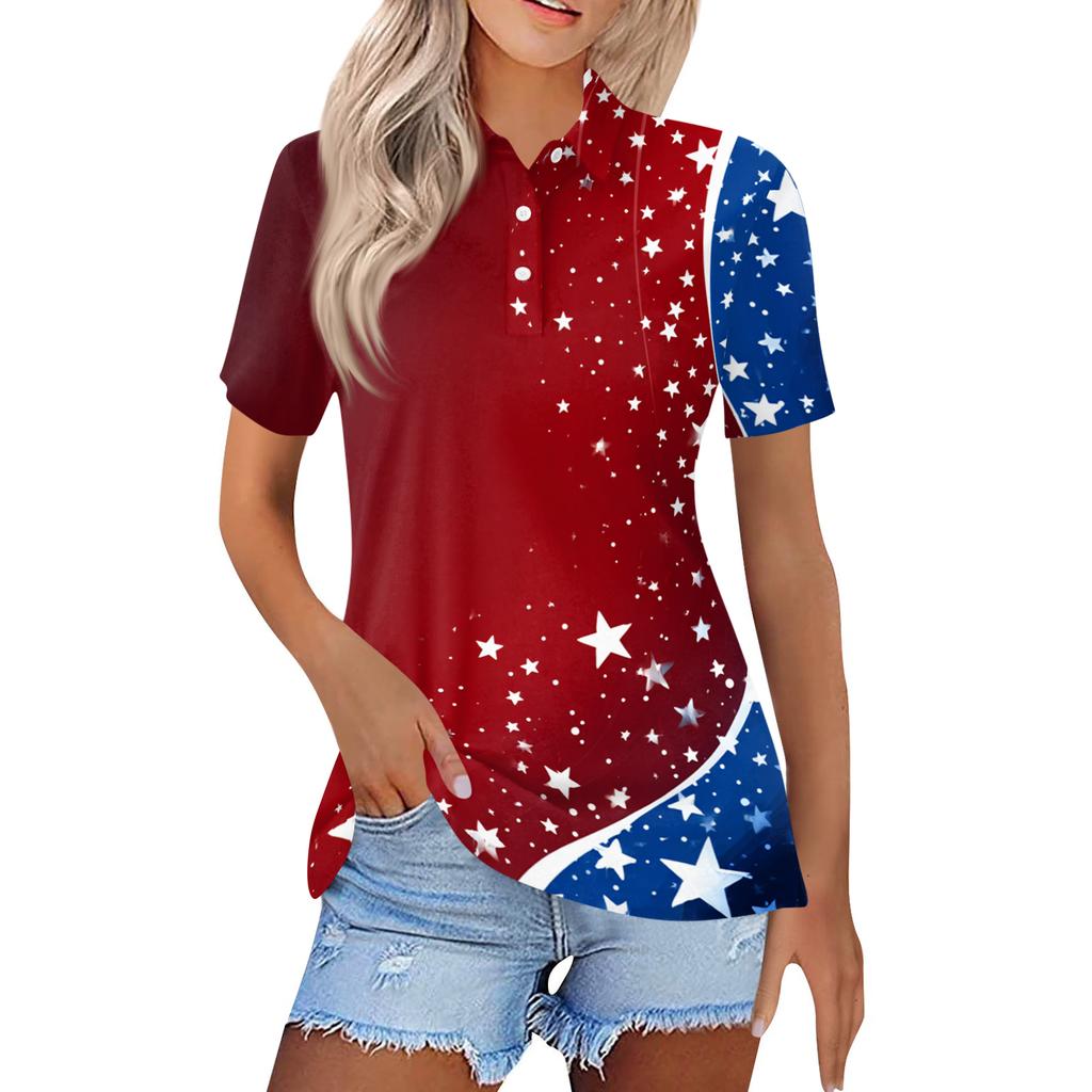 Women's Fashion Casual Lapel Short Sleeve Printed Shirt Women's Button Up Tops