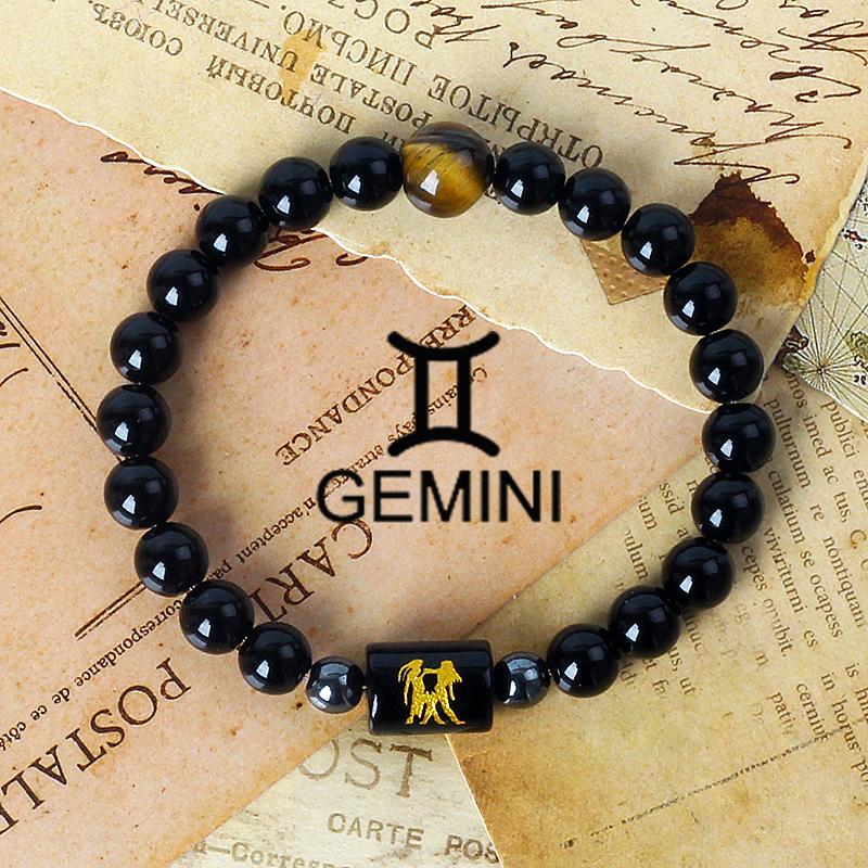 12 Constellation Zodiac Signs Bracelet Men Women Natural Tiger Eye Stone Beaded Couples Bracelets Scorpio Birthday Beads Jewelry
