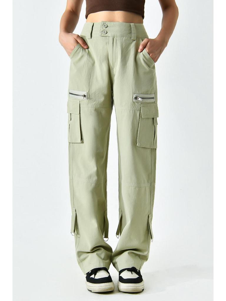 Retro French Wide-Leg Women's Cargo Pants with Multi-Pocket Design - European & American Style, Casual and Loose Fit