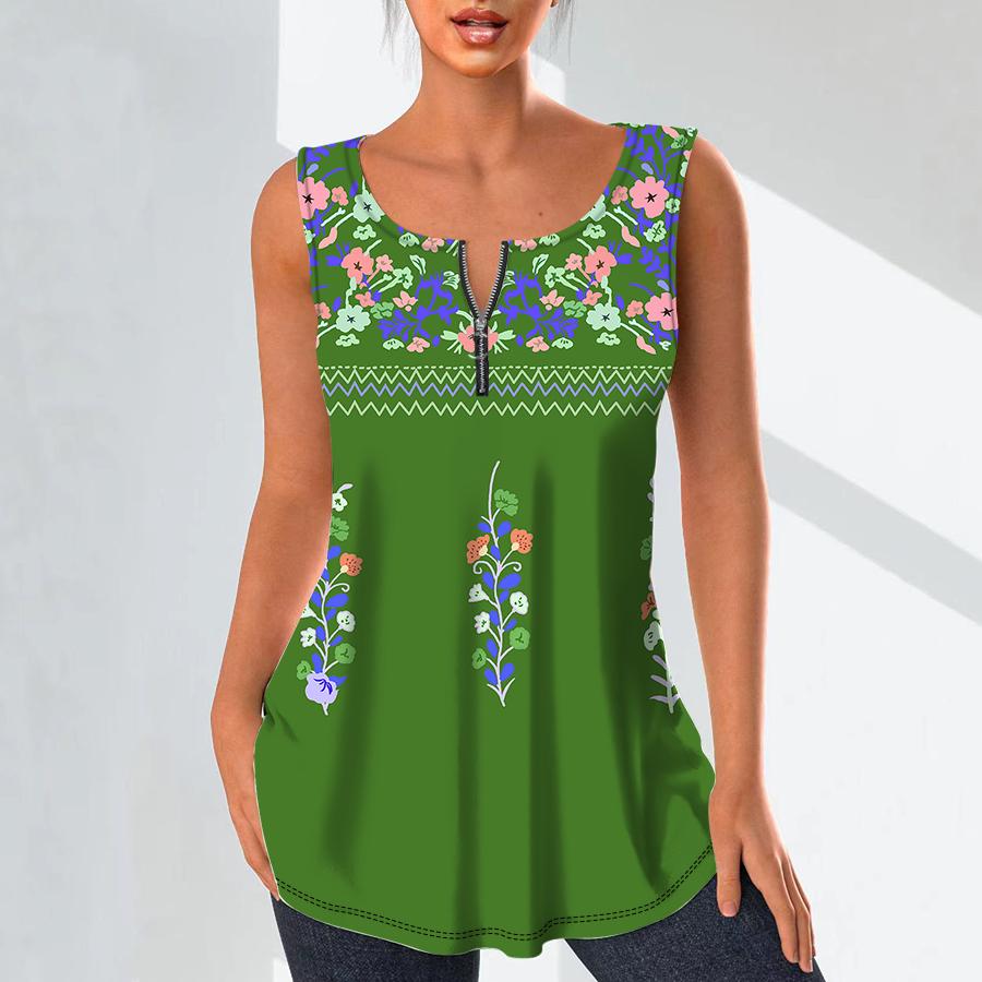 Women's Fashion V Neck Shirts Casual Tops T-shirt Ladies 3D Red Flowers Print Vest Plus Size Sleeveless Blouse Tank Tops