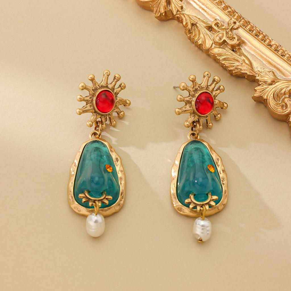Facial Features Fashionable Nose Devil's Eye Earrings Vintage Flowers Light Luxury Gorgeous Tassel Pearl