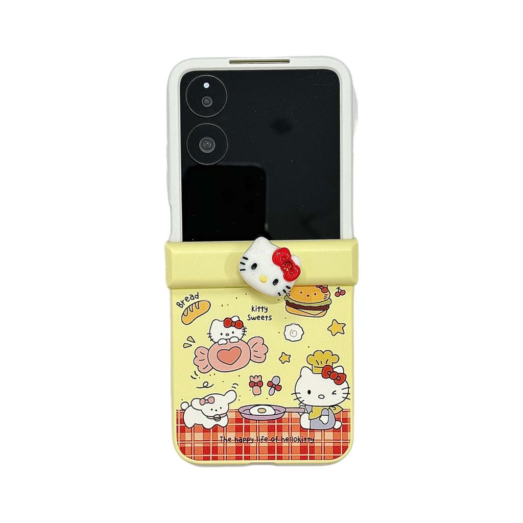 Cartoon KT Cat Is Suitable for Samsung ZFlip7 Mobile Phone Case Folding Screen Huawei PuraX Folding Screen Center Shaft Protective Case.