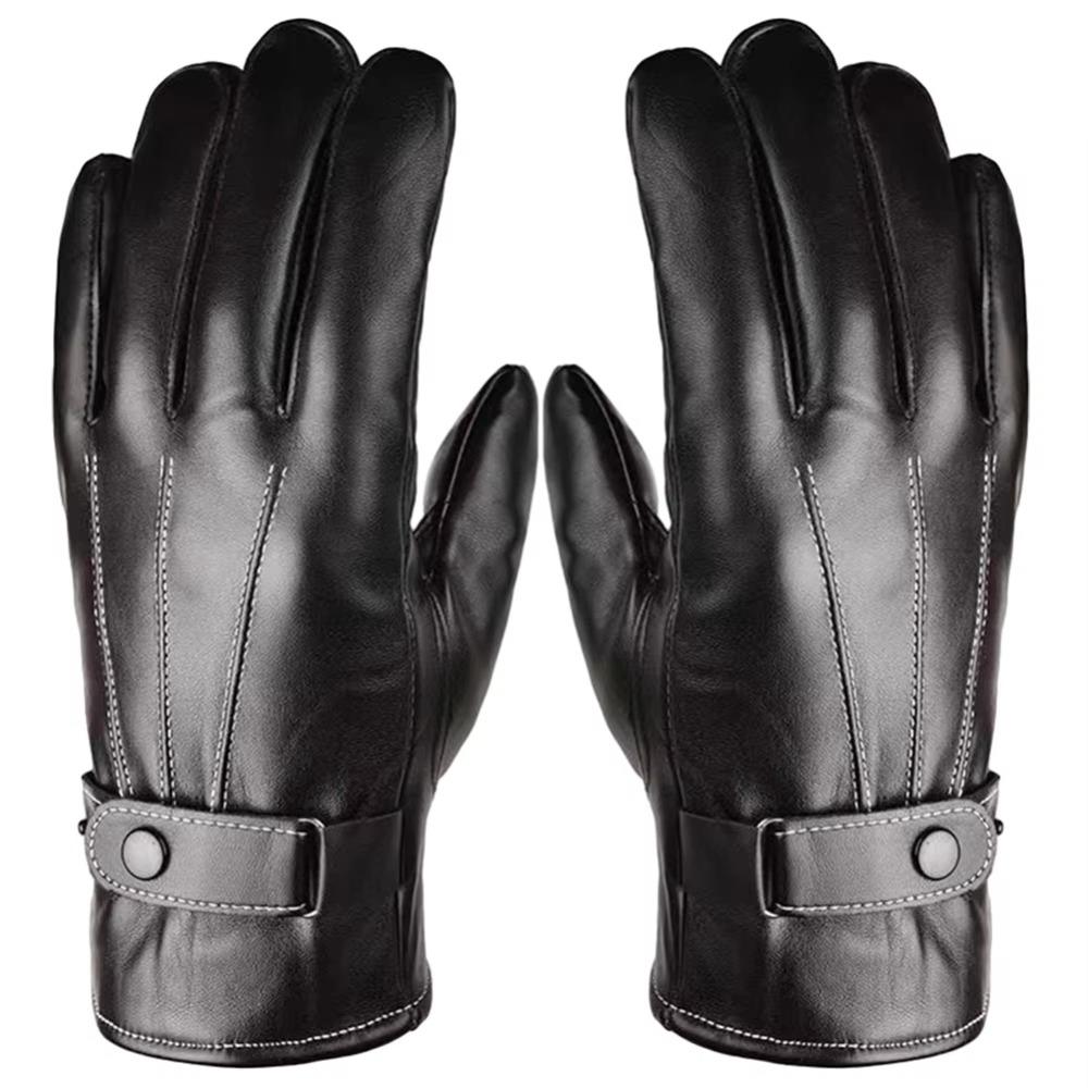 Thermal Fleece PU Leather Gloves Thickened Waterproof Gloves New Touch Screen Gloves Skiing
