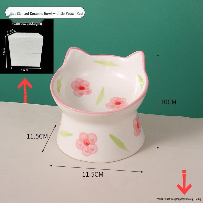 

Slanted Ceramic Cat Bowl: Cute, Hand-Painted, Neck-Protecting, Multi-Functional Elevated Bowl for Food & Water