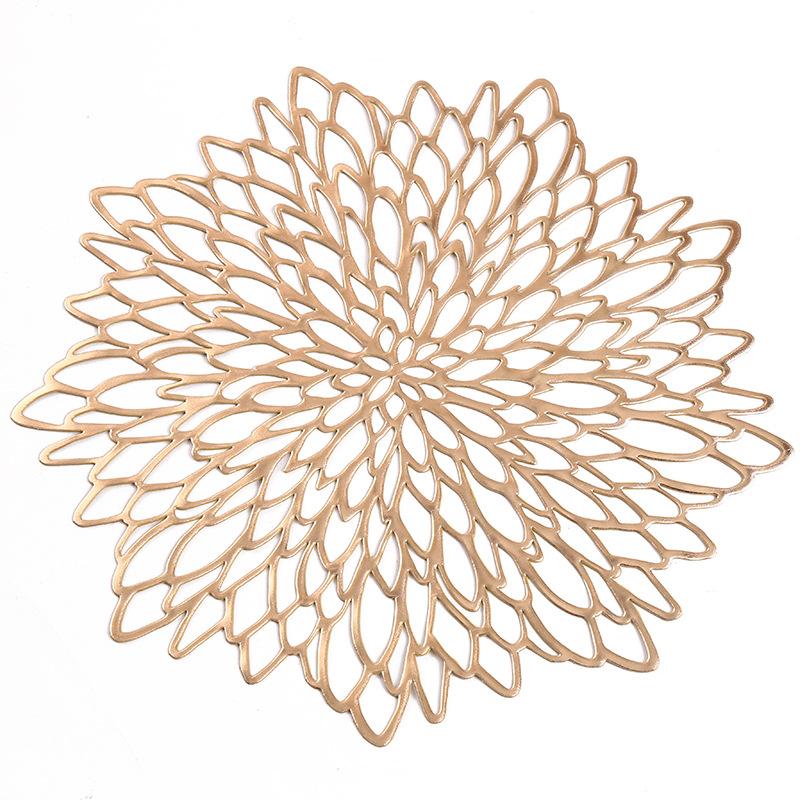 Simple Mesh Flower Placemat European Style  Gold PVC Hollow Coffee Dining Table Decorative Mat Steak Tray Mat Coaster