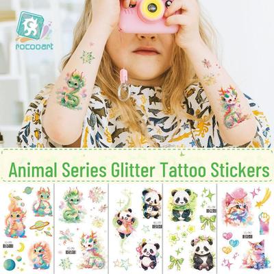 Adesivi per tatuaggi glitterati con simpatici animali dei cartoni animati per bambini