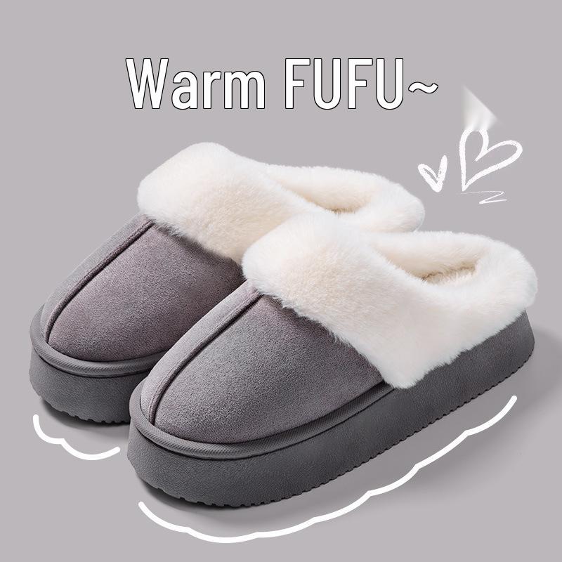 2025 Damen Wasserdichte Wildleder Pelzige Baumwollpantoffeln - Herbst/Winter Indoor Heimgebrauch
