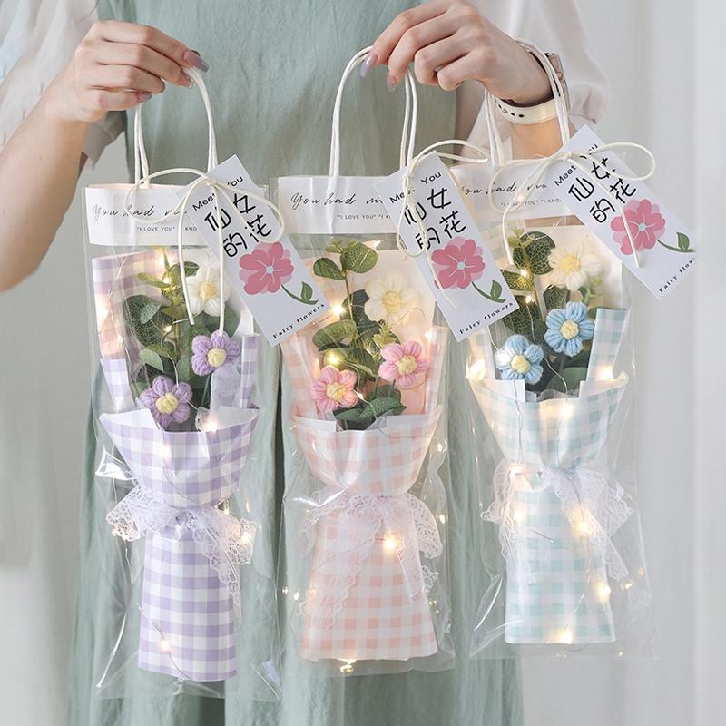Crochet Woven Flowers Artificial Flower Bouquet Knitted Flower Bouquet Handmade Wedding Teacher'S Mother'S Day Graduation Gift