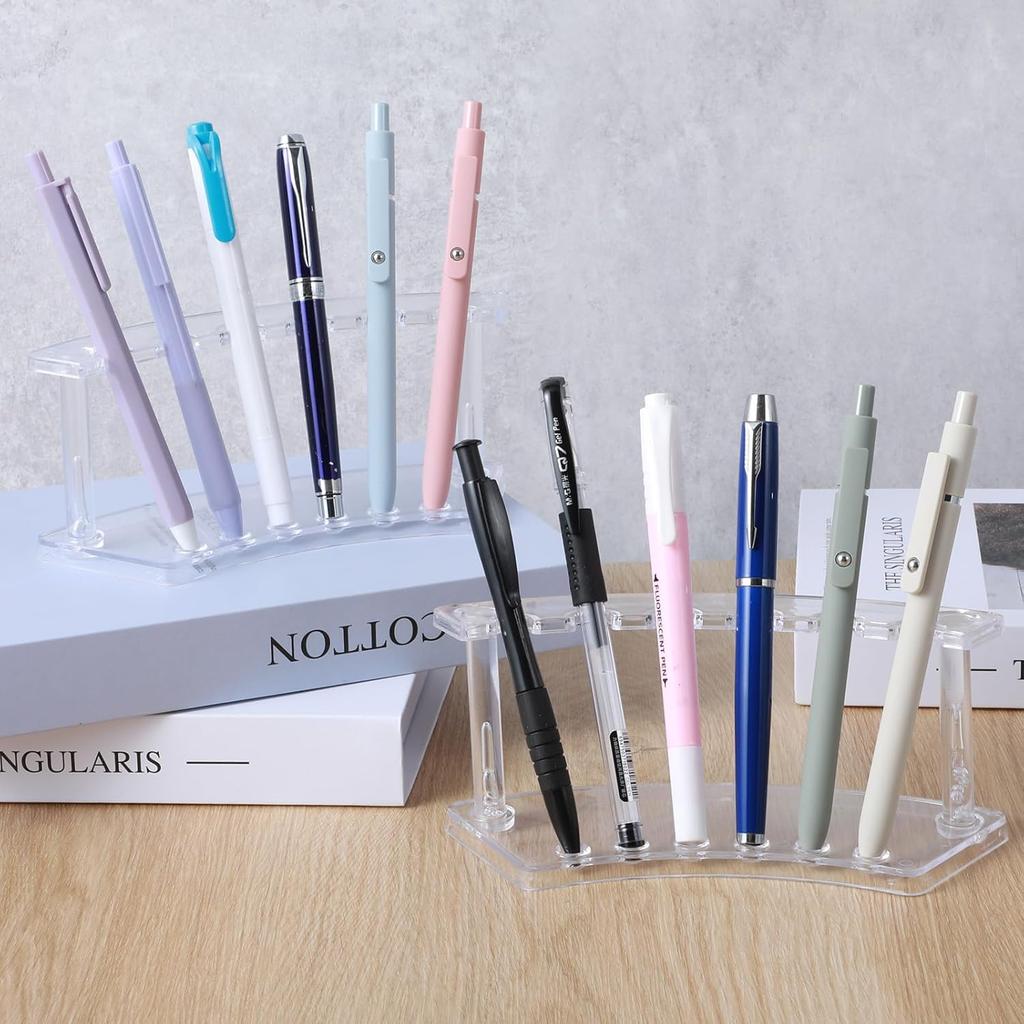 2 PCS Acrylic Pen Stand Pen Display Holder for Vendor Events Clear Rack Beaded Slots Display Eyebrow Makeup Brush Rack Organizer for School Office