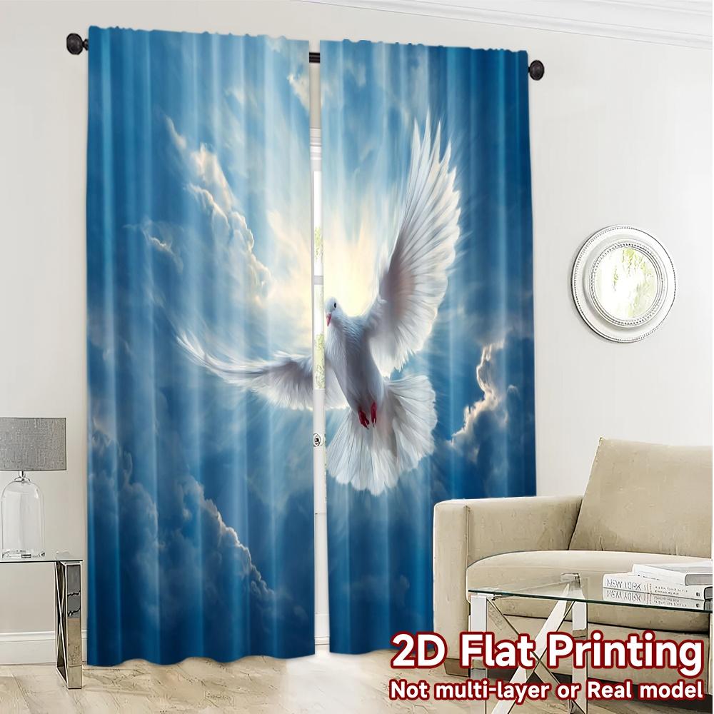 2pcs, 2D FLAT PRINTING Curtains (Without Rod) Heavenly Dove Modern Light Filtering Curtains Durable Polyester Curtains