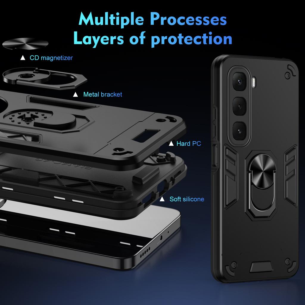 For Infinix Hot 60i 4G Case PC+TPU Drop Defend Phone Cover with Ring Kickstand