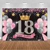 18th  Birthday Partys Decoration Backgound Black Gold Glitter Balloon Banner Women Men Boys Girls Bar Mitzvah Photography Props