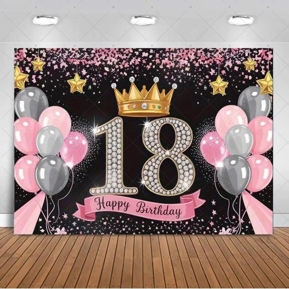 18th  Birthday Partys Decoration Backgound Black Gold Glitter Balloon Banner Women Men Boys Girls Bar Mitzvah Photography Props