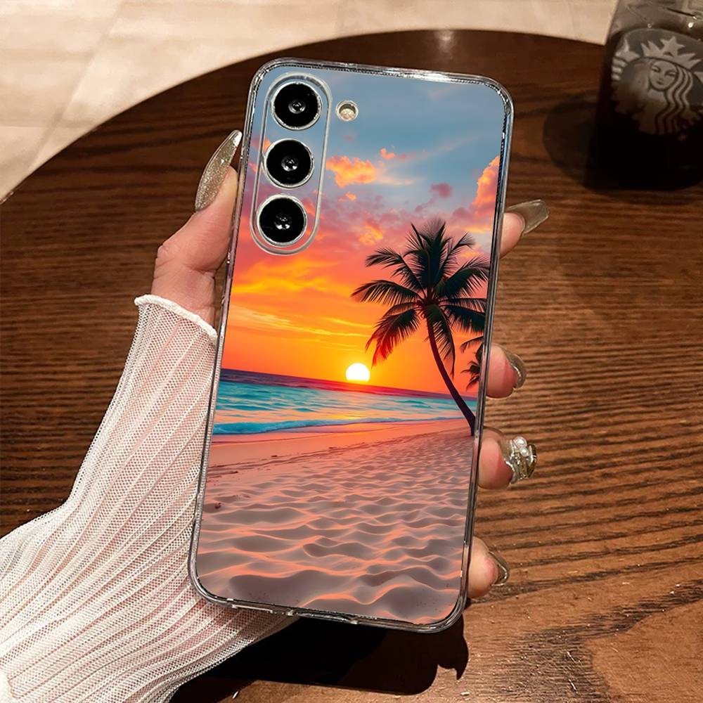 

Морские Тропические Пальмы Пляж Чехол для Телефона Для Samsung S30,23,21,22,20, FE lite,S10,9,8,7 PIus Note20ultra Мягкий Прозрачный SamsungS9 Plus