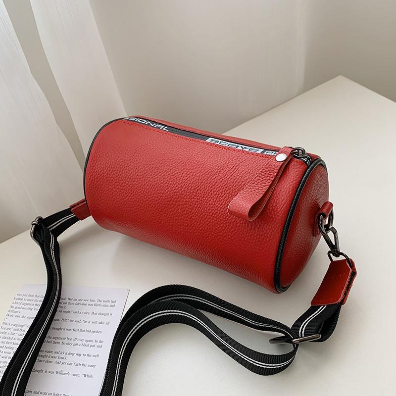 Cylindrical Genuine Leather Women Shoulder Bag Fashion Simple Ladies Crossbody Bag Casual Totes Trendy Messenger Bag