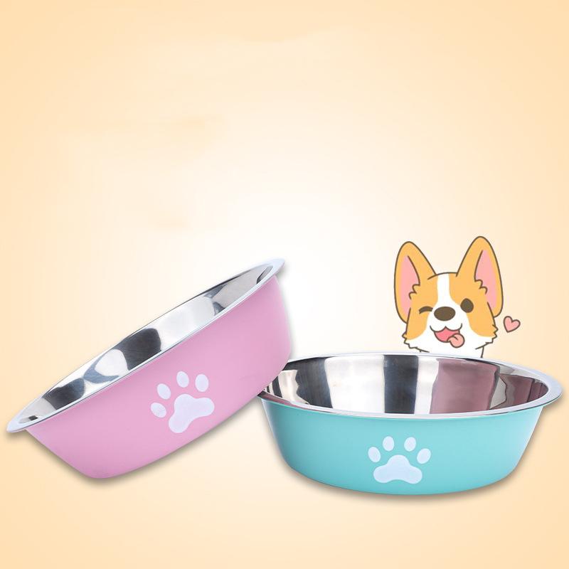 New Hot Stainless Steel Dog Basin Paw Print Pet Supplies Cat Dog Bowl Silicone Anti-slip Design Pet Drinking Water Feeding Bowl
