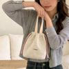 Woolen small polka dot drawstring bundle mouth bag portable small bag going out shopping sundries portable bento bag
