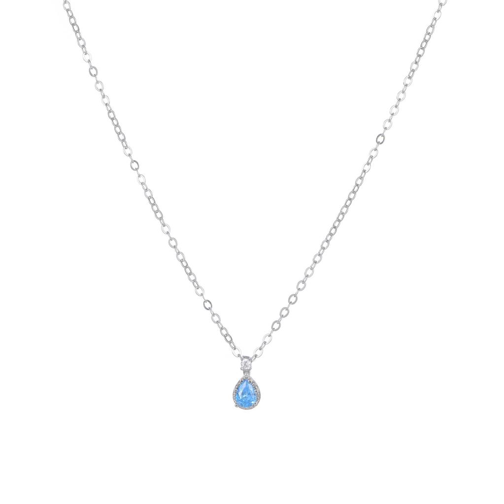18K Gold-Plated Sterling Silver Necklace with Light Blue Zircon – Elegant Women's Clavicle Chain