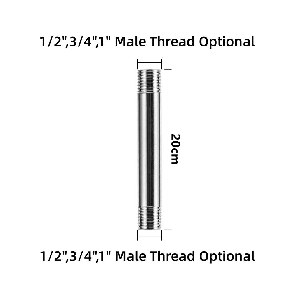 Stainless Steel 1/2" 3/4" 1" Male Thread Pipe Connector Female Thread End Cap 5-30cm Shower Rod Extension Tube Watering Fittings